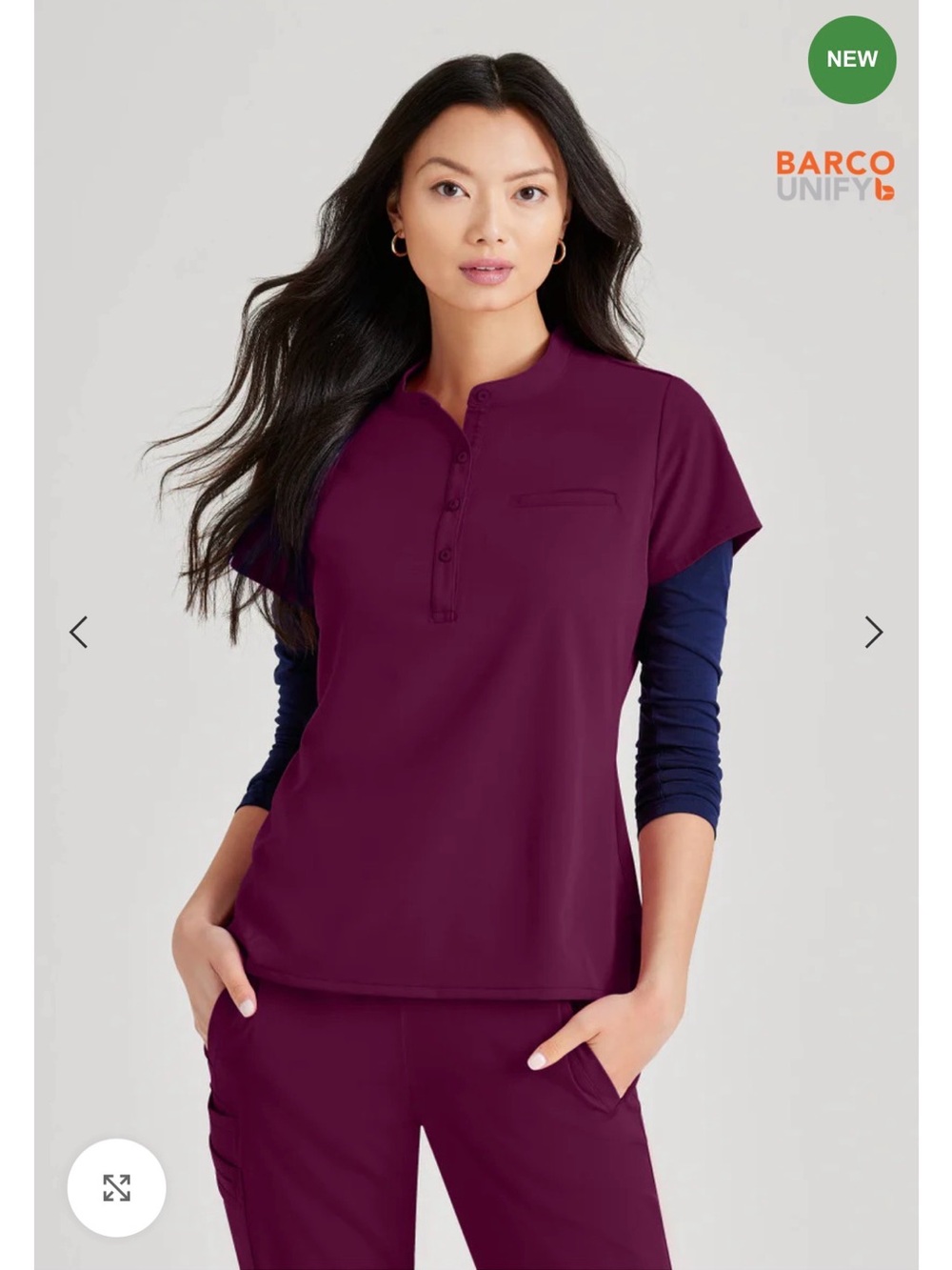 Barco Unify Mission 1 Pocket Henley Button Tuck-In Scrub Top Size Small Wine